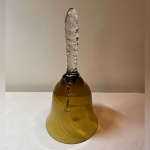 Vintage Amber Glass Bell with Clear Twist Handle. Made in Portugal